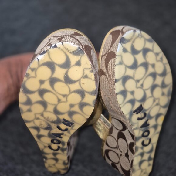 Coach Gold Metallic Thong Sandals - Elegant Summer Glam - Picture 7 of 9
